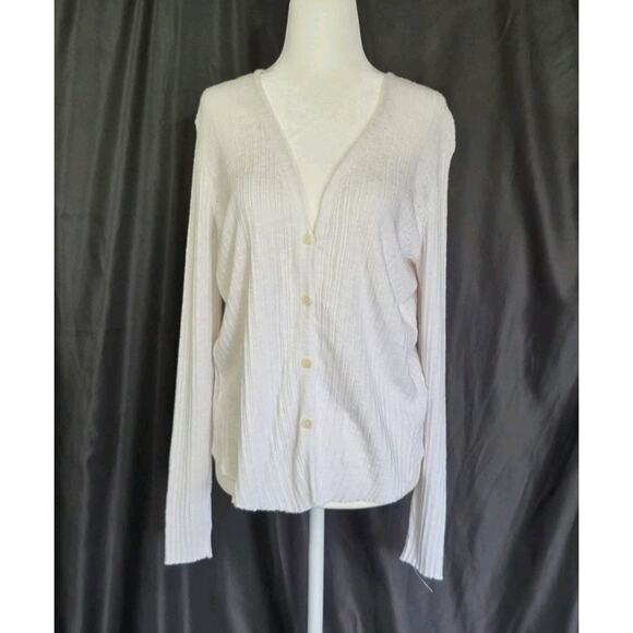 Eileen Fisher Organic Cotton/Linen White Knitted Button-Up Sweater Large - Picture 1 of 5